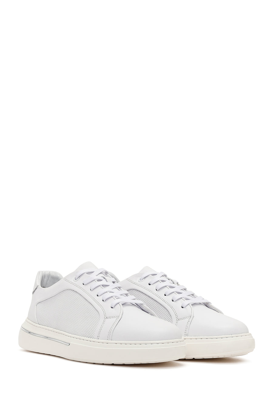Erkek Beyaz Bağcıklı Deri Sneaker