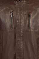 Dybala Male Brown Stand Collar Leather Jacket | Derimod