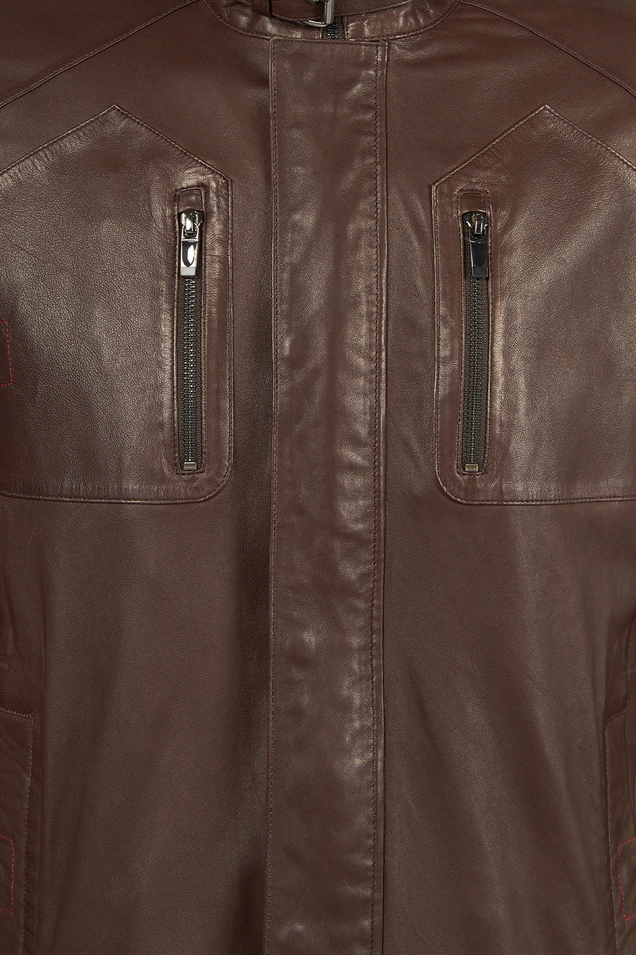Dybala Male Brown Stand Collar Leather Jacket