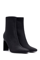 Woman Black Zip Closure High Thick Heeled Fabric Boots | Derimod