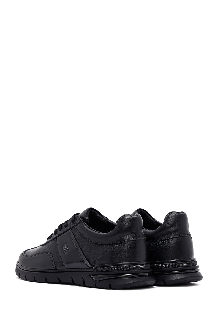 Men's Black Lace-Up Leather Casual Sneakers