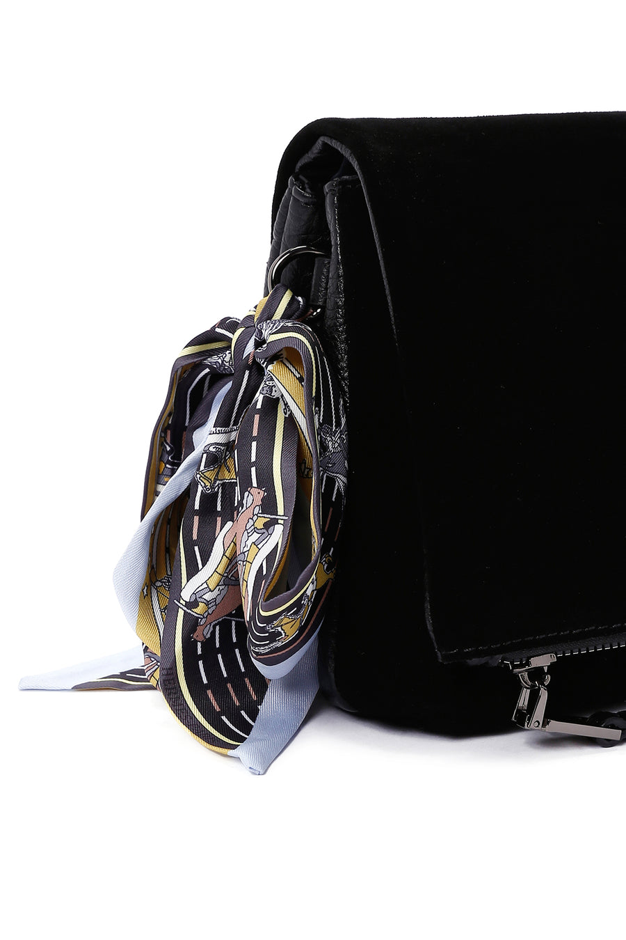 Women's Black Long Strap Accessory Detailed Suede Crossbody Bag