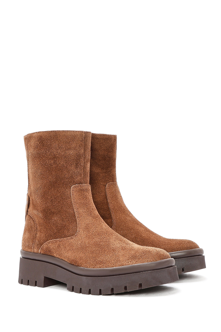 Women's Tan Zippered Suede Leather Boots