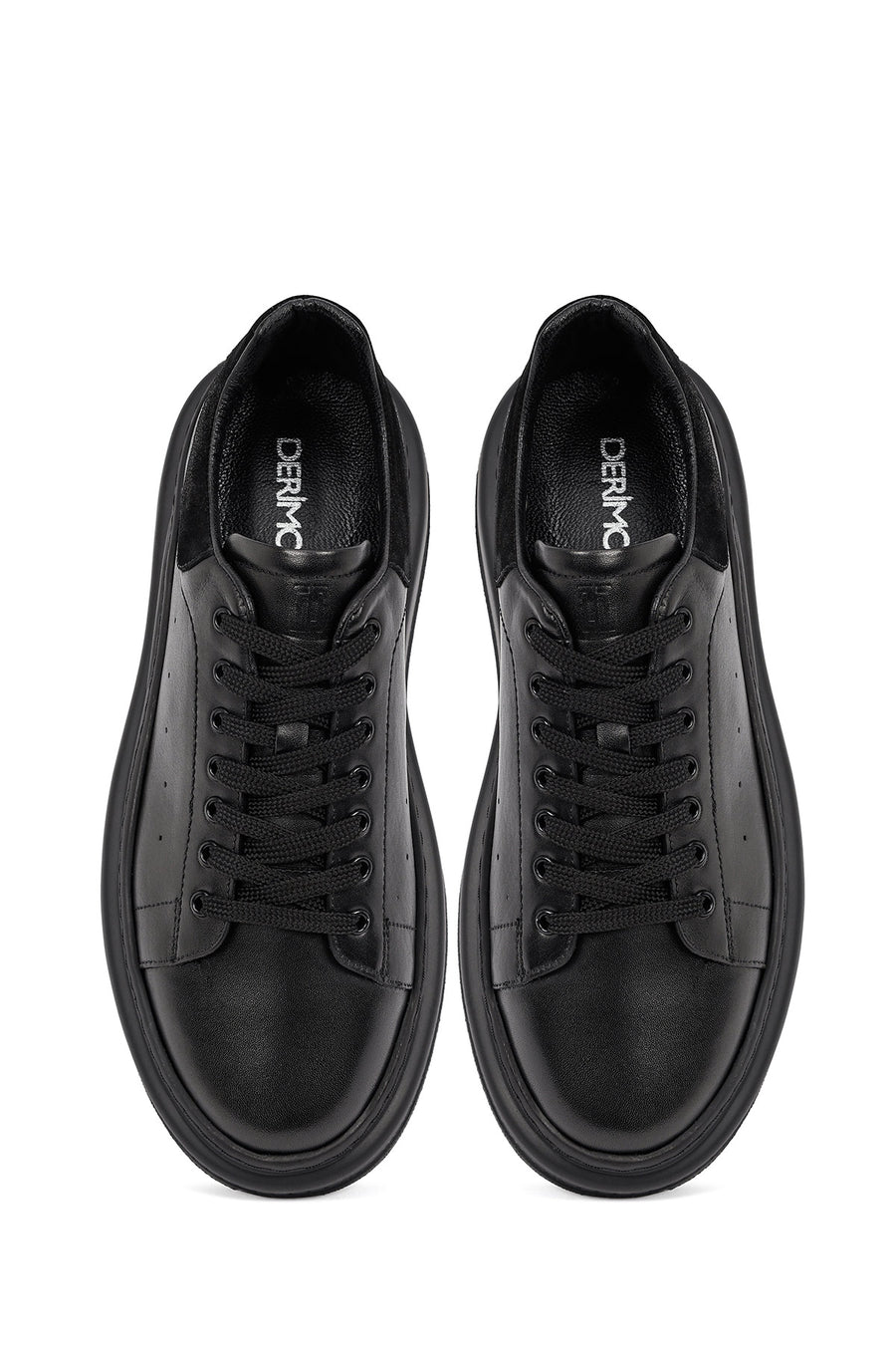 Men's Black Lace-Up Thick-Soled Leather Sneaker