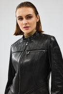 Tania Women's Black Short Leather Jacket | Derimod