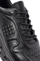 Erkek Siyah Bağcıklı Deri Sneaker | Derimod