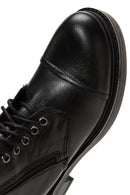 Women's Black Leather Zippered Boots | Derimod