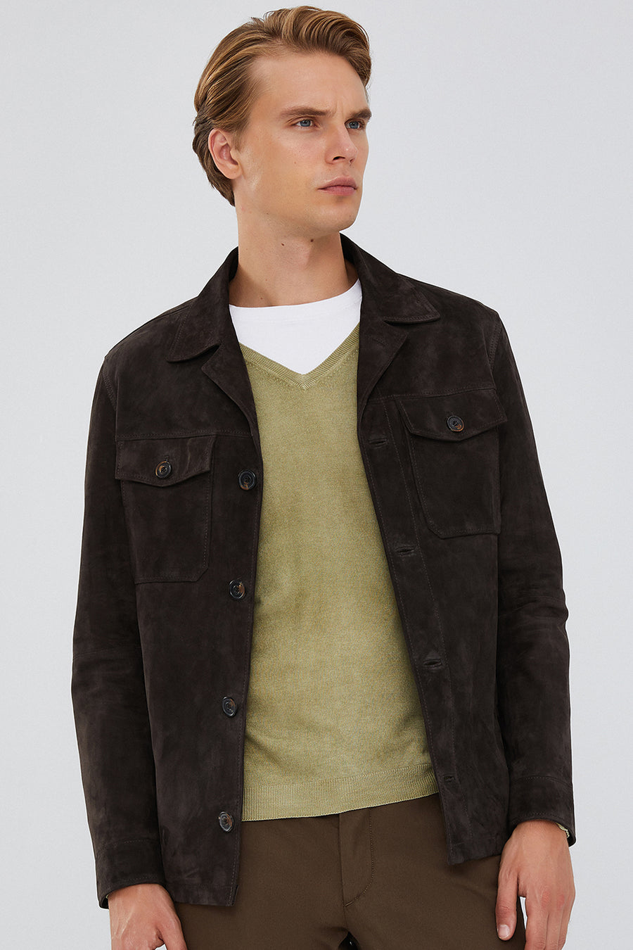 Icardi Men's Brown Suede Blazer Leather Jacket