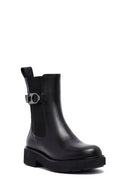 Woman Black Thick Sole Leather Chelsea Boots | Derimod