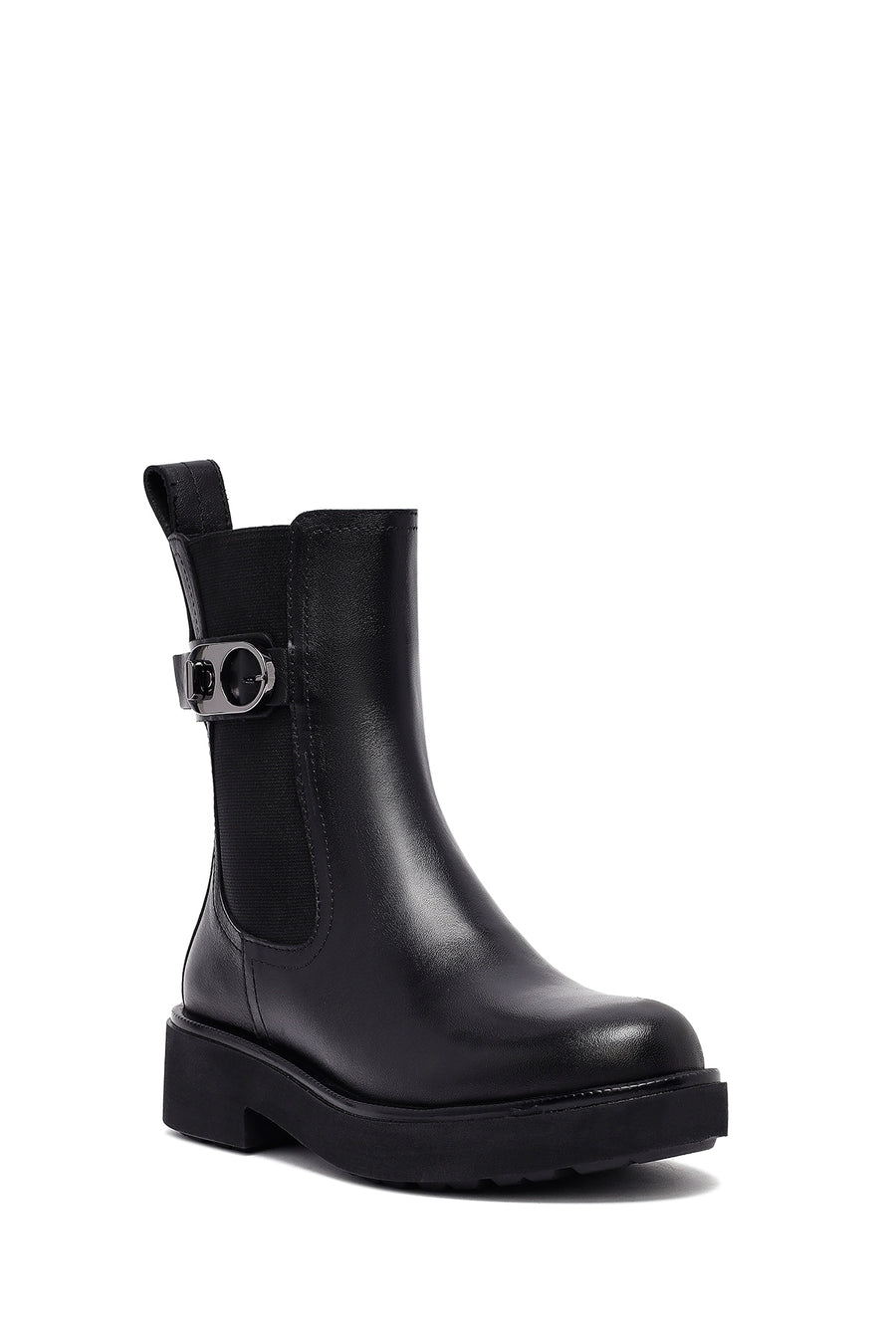 Woman Black Thick Sole Leather Chelsea Boots