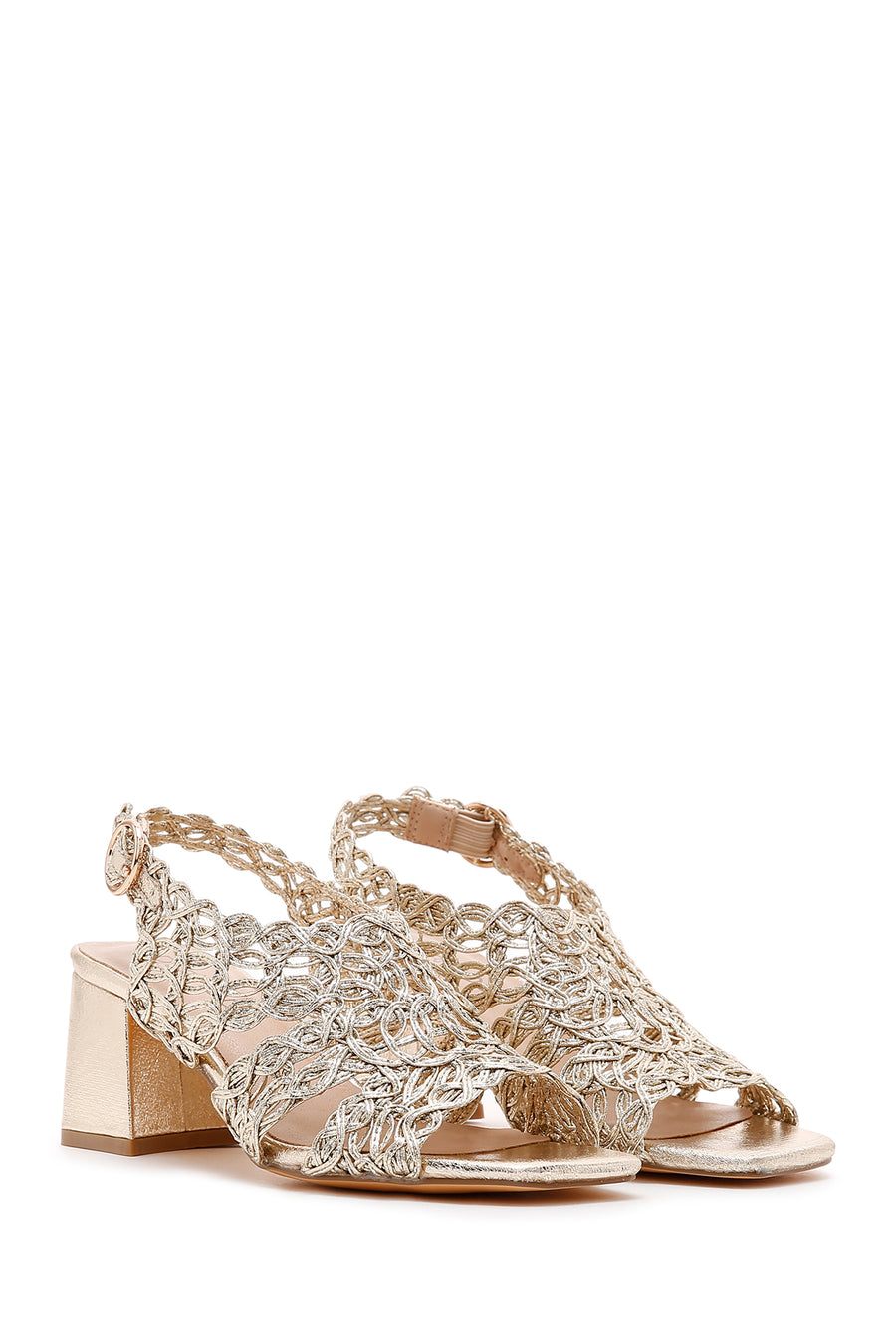 Women's Gold Braided Metallic Chunky Low Heel Sandals