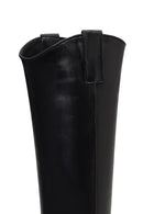Women's Black Low-Heeled Leather Cowboy Boots | Derimod