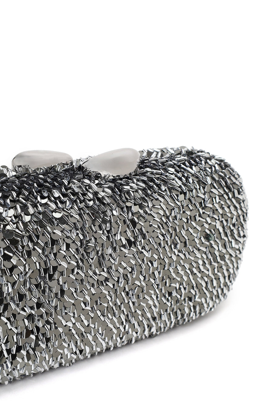 Woman Silver Chain Strap Sequin Mini Box Evening Bag