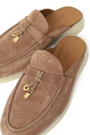 Women's Beige Buckle Suede Leather Slippers | Derimod