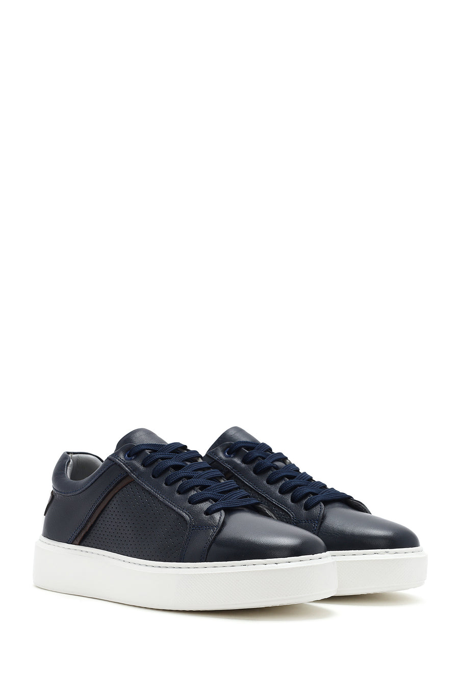 Men's Navy Blue Lace-Up Leather Sneaker