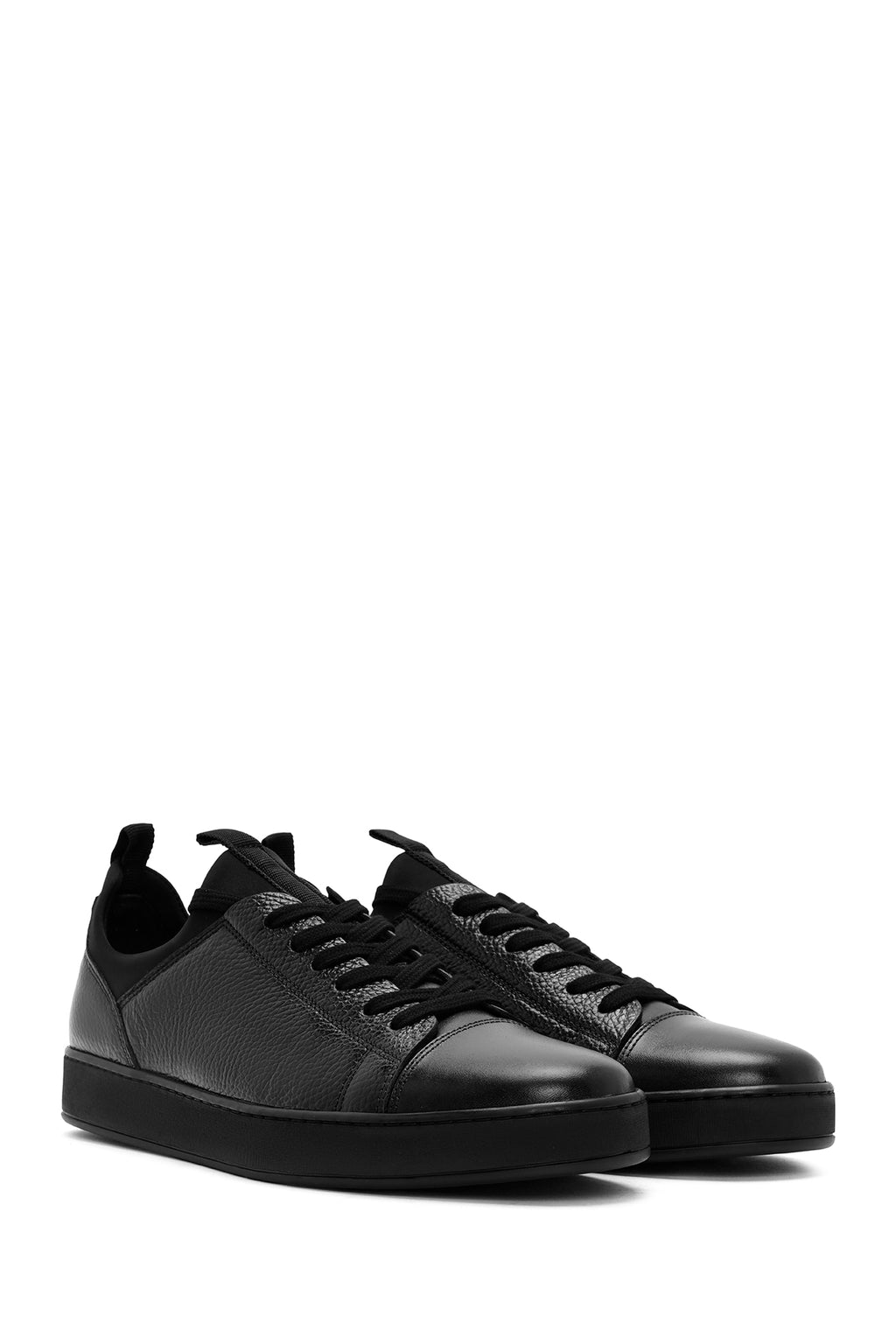 Erkek Siyah Bağcıklı Deri Casual Sneaker