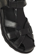 Women's Black Strappy Leather Sandals | Derimod