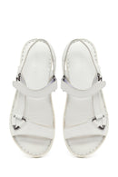 Women's White Leather Comfort Sandals | Derimod