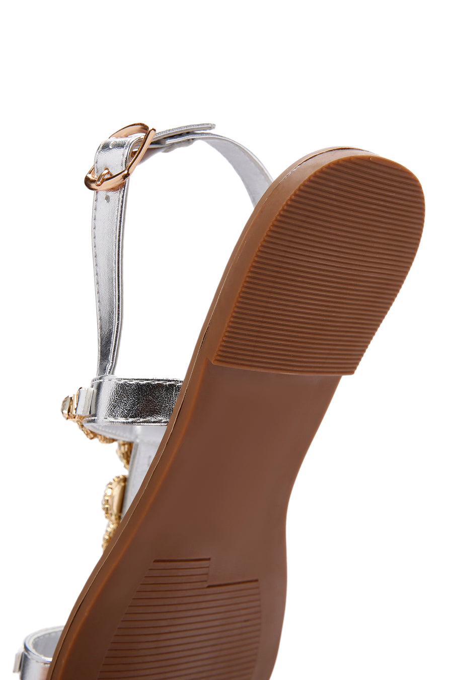 Women's Silver Ankle Strap Stone Sandals