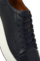 Men's Navy Blue Lace-up Thick-Sole Leather Sneaker | Derimod