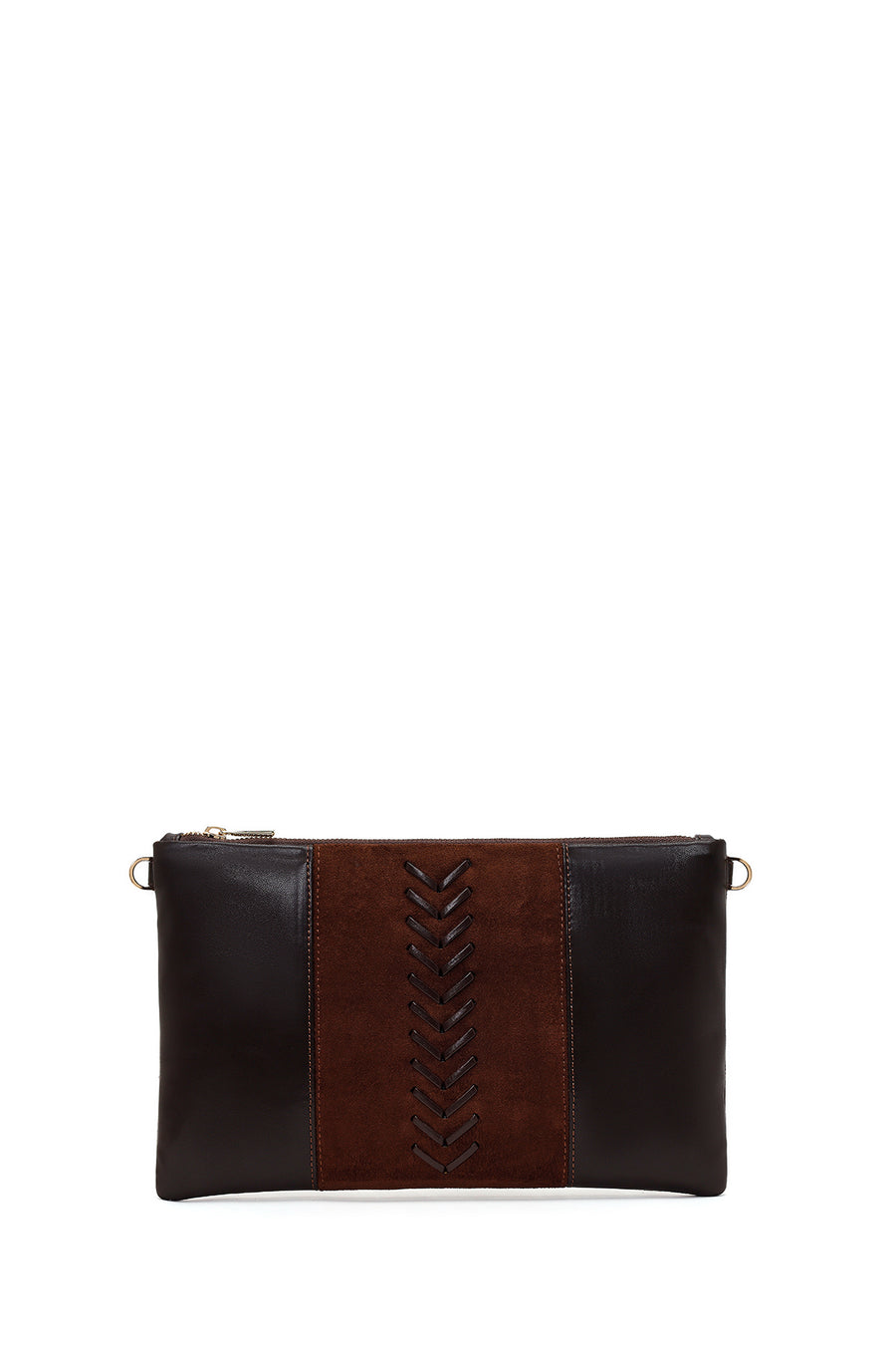 Woman Brown Chain Strap Braided Clutch Bag