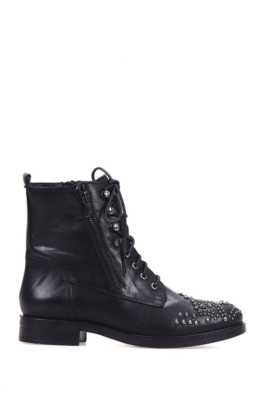 Women's Studded Leather Boots with Zipper Detail 18WFD142618 | Derimod