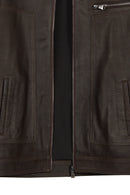 Felibe Male Brown Mandarin Collar Leather Jacket | Derimod