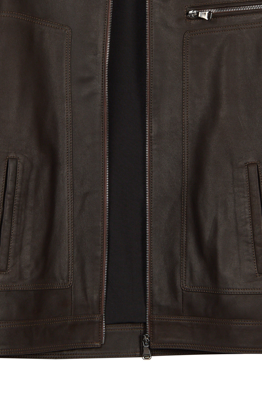 Felibe Male Brown Mandarin Collar Leather Jacket