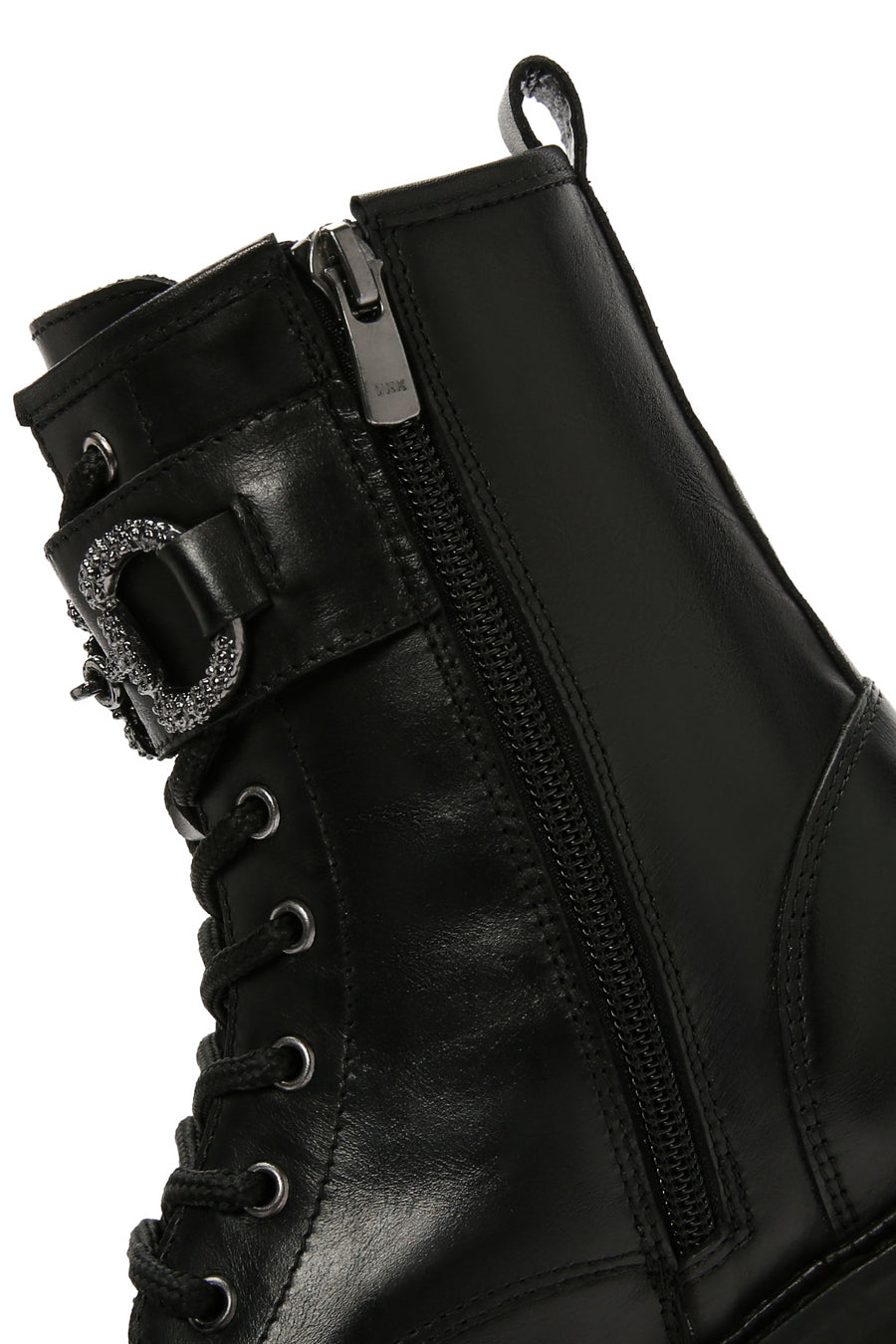 Women's Black Accessory Detailed Zippered Leather Boots