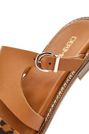 Women's Brown Leopard Patterned Leather Slippers | Derimod