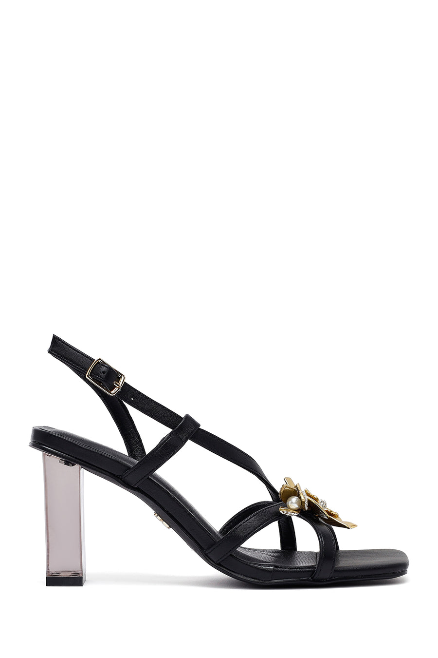 Woman Black Buckled Transparent Thick Heel Sandals 25SFD442618 | Derimod