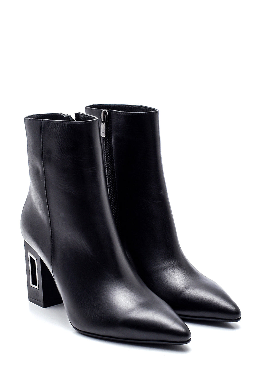 Women's Leather Heel Detailed Boots