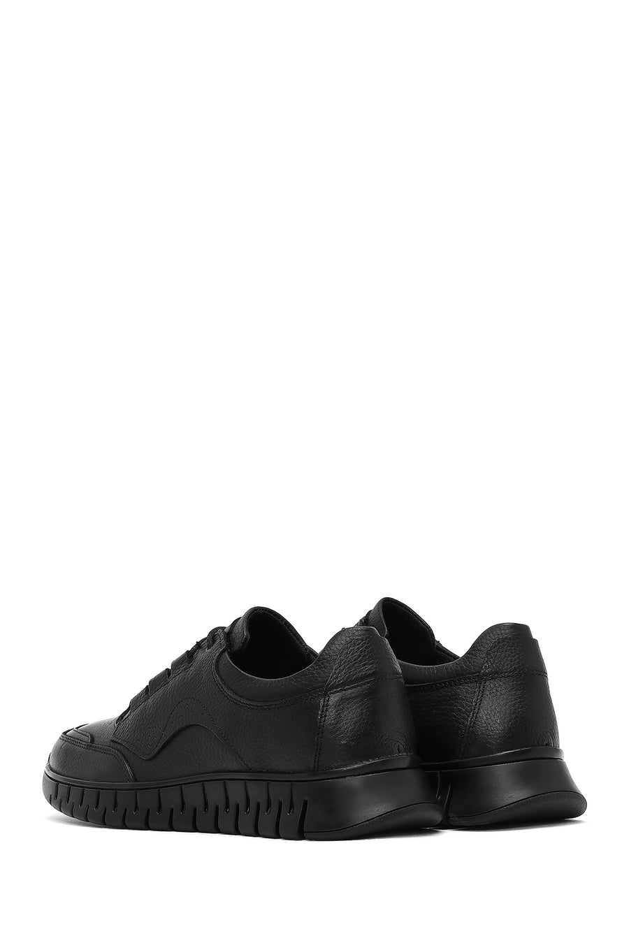 Erkek Siyah Bağcıklı Kalın Tabanlı Deri Casual Sneaker
