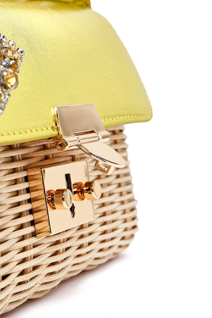 Women's Yellow Accessory Long Strap Straw Crossbody Bag