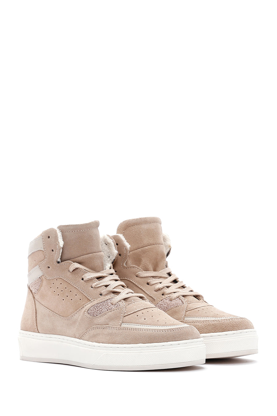Women's Beige Suede Leather High Top Sneaker