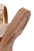 Women's Beige Stone Straw Sandals | Derimod
