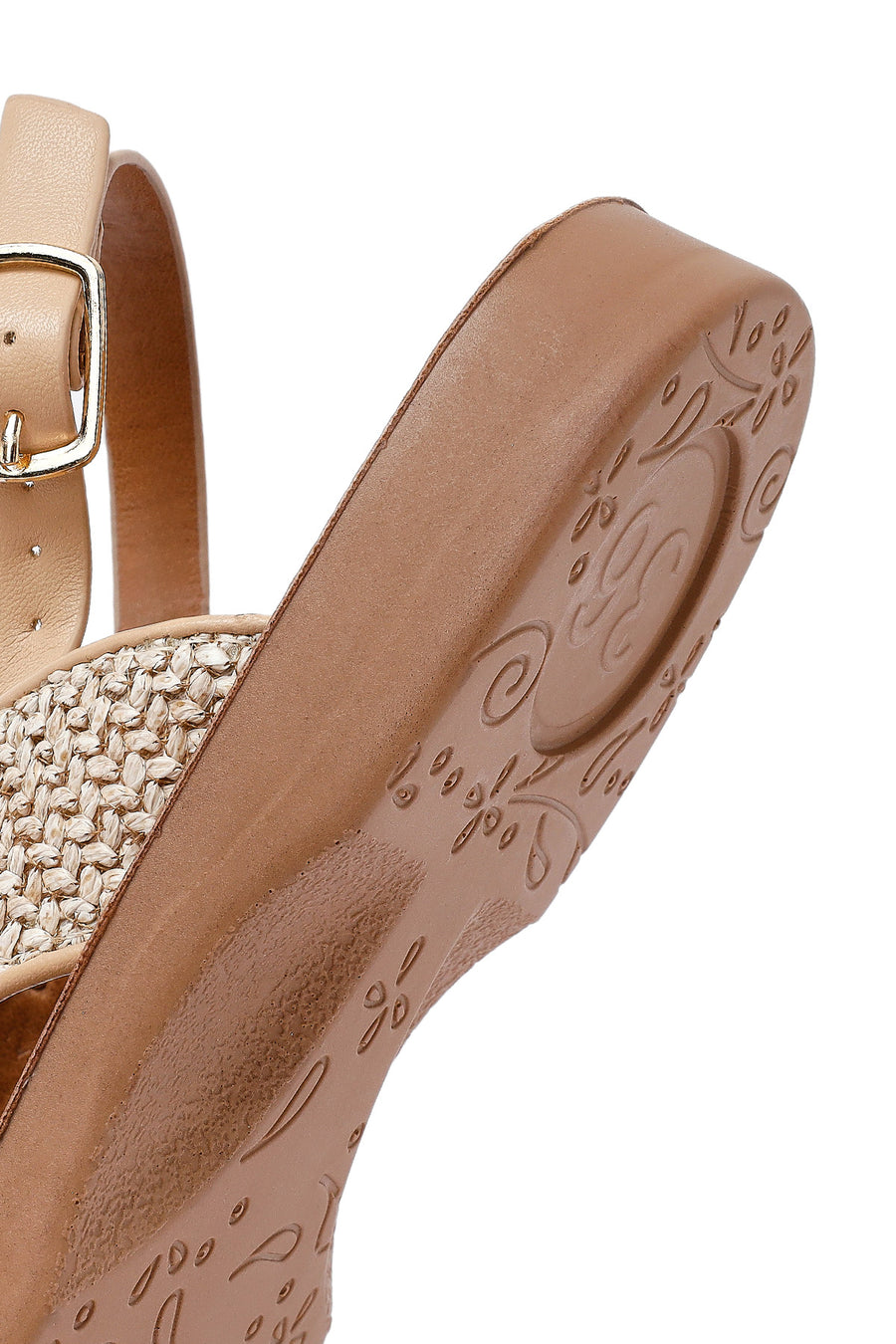 Women's Beige Stone Straw Sandals