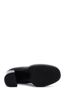 Women's Black Zippered Thick Heeled Leather Boots | Derimod
