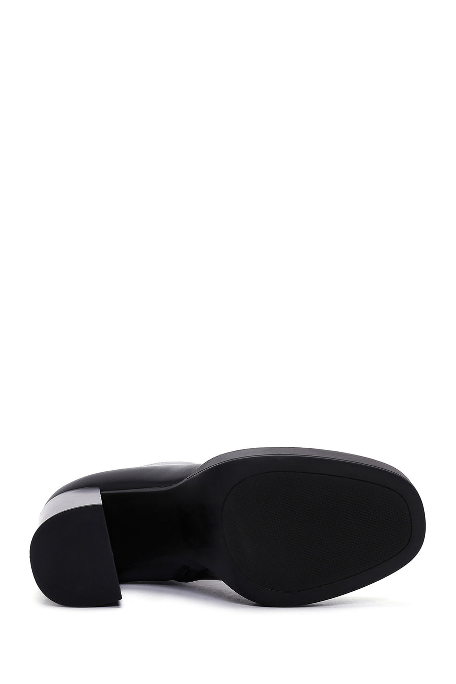 Women's Black Zippered Thick Heeled Leather Boots