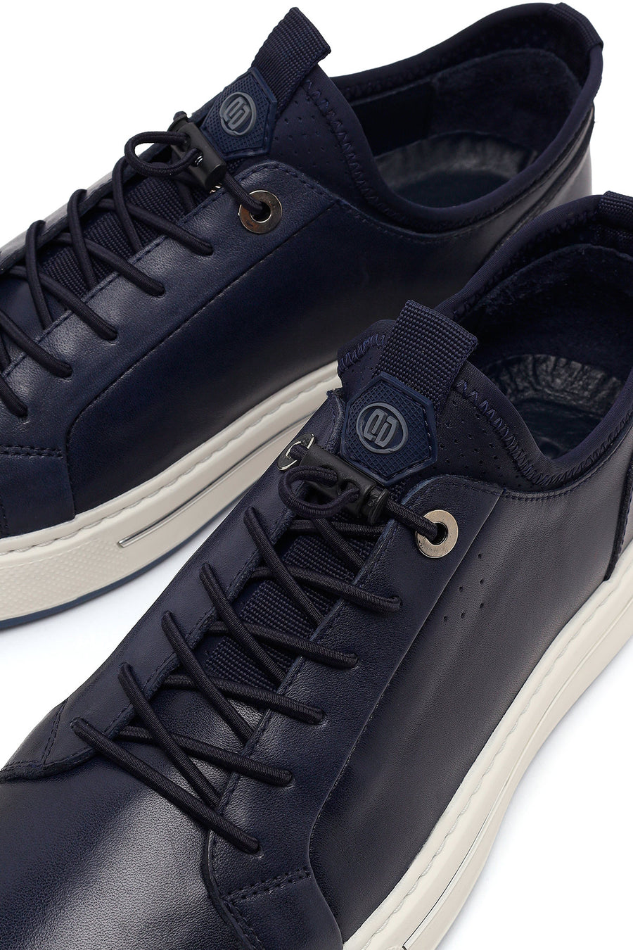 Erkek Lacivert Bağcıklı Kalın Tabanlı Deri Sneaker