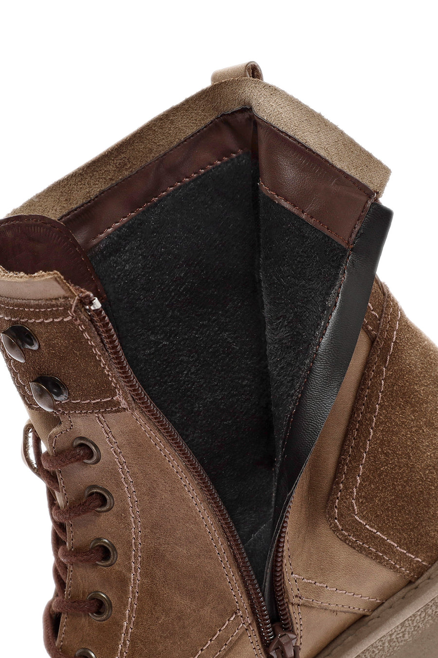 Men's Green Lace-Up Zipper Detailed Leather Casual Boots
