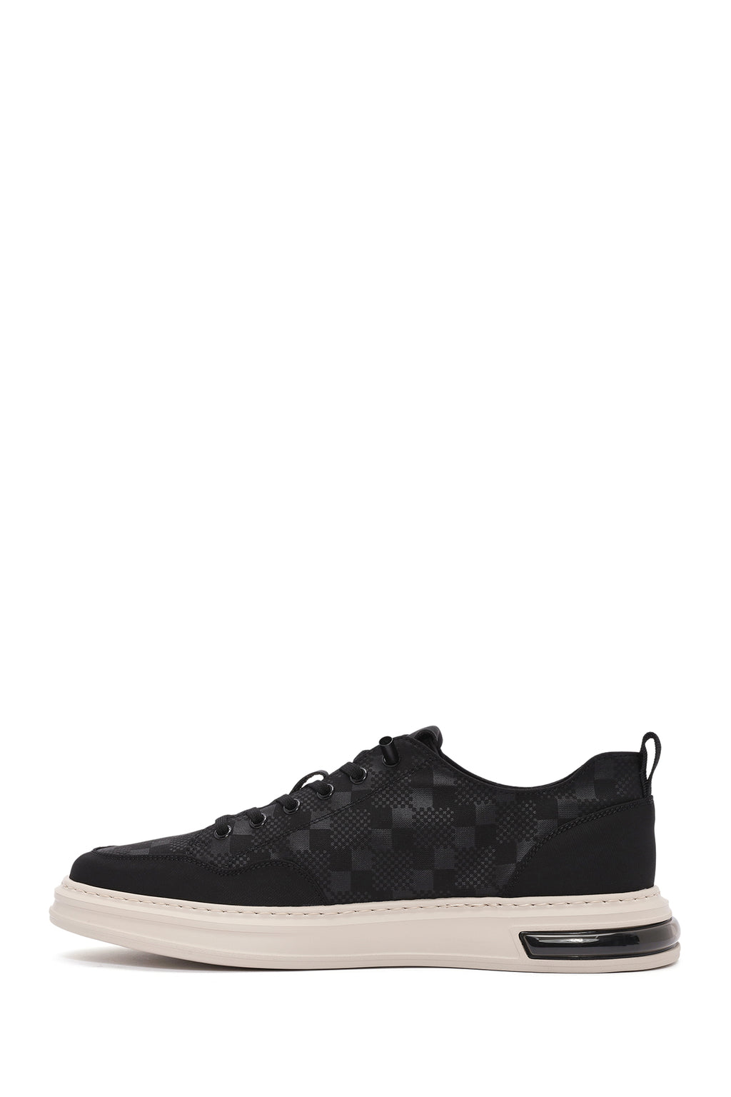 Erkek Siyah Bağcıklı Desenli Kumaş Sneaker