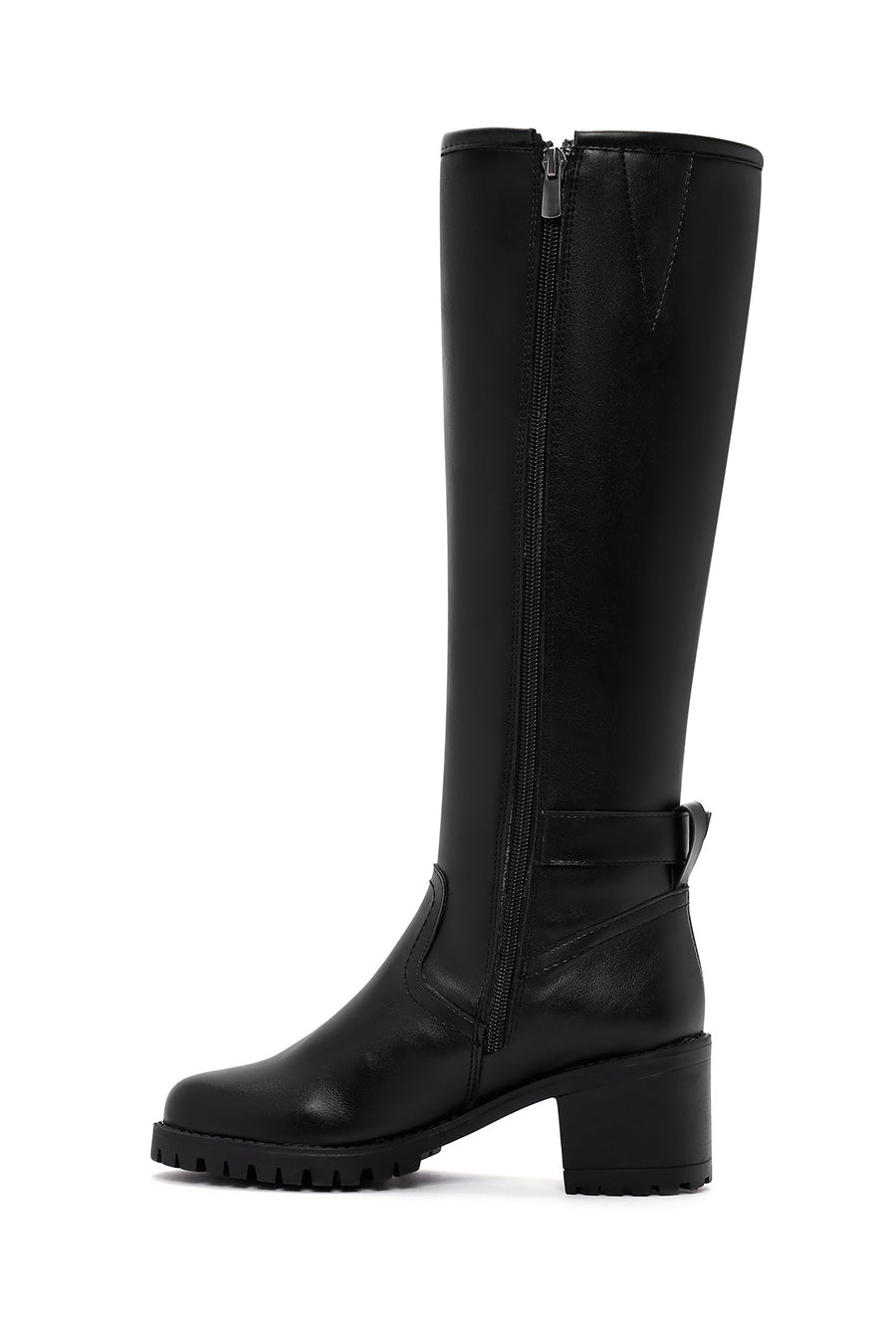 Women's Black Heeled Zippered Casual Boots