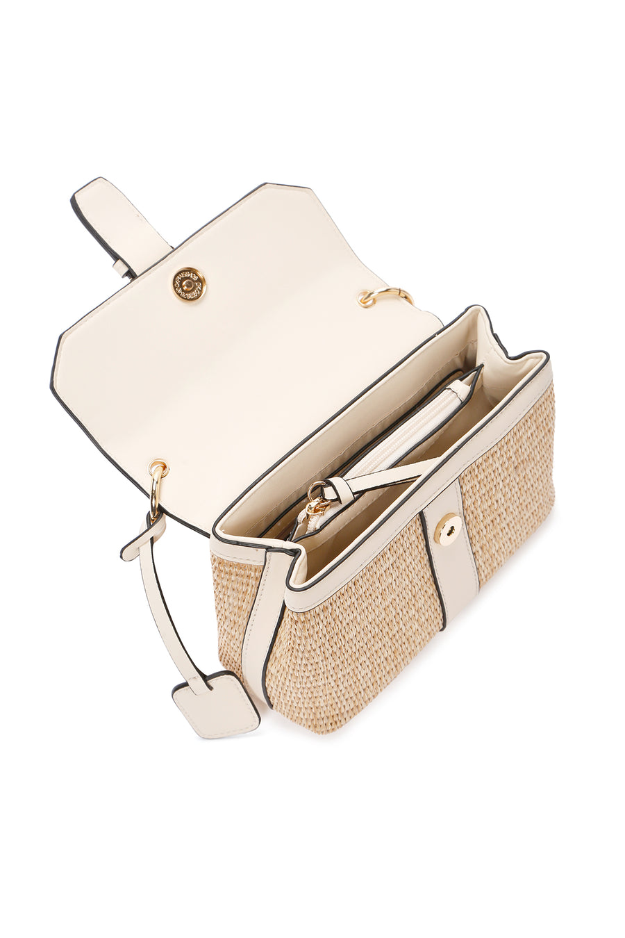 Woman White Long-Strap Straw Shoulder Bag