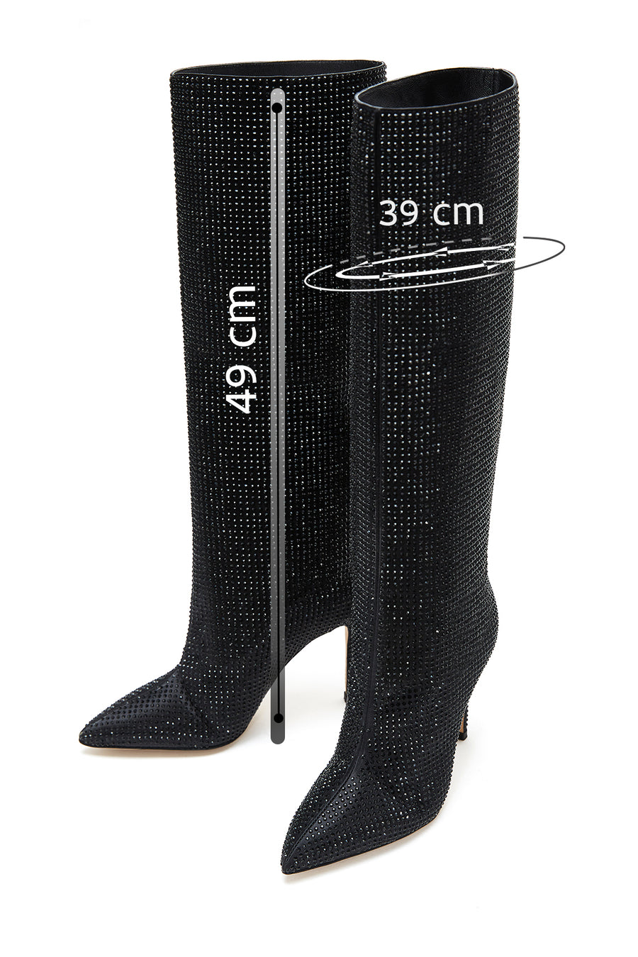 Women's Black Thin Heeled Stone Leather Boots