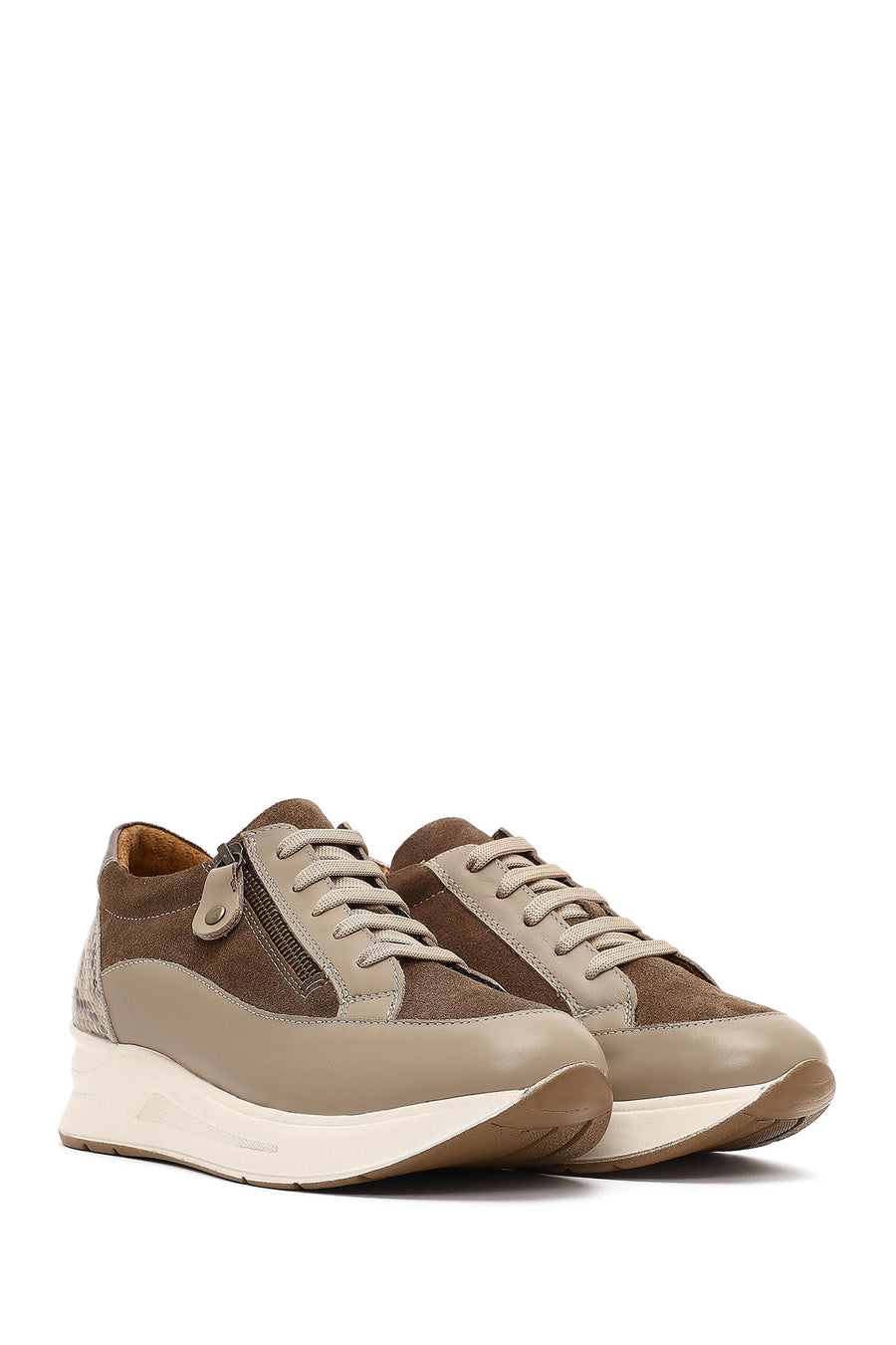 Women's Mink Lace-Up Thick-Soled Leather Sneaker