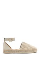 Women's Beige Buckle Ankle Straw Leather Espadrille Sandals | Derimod