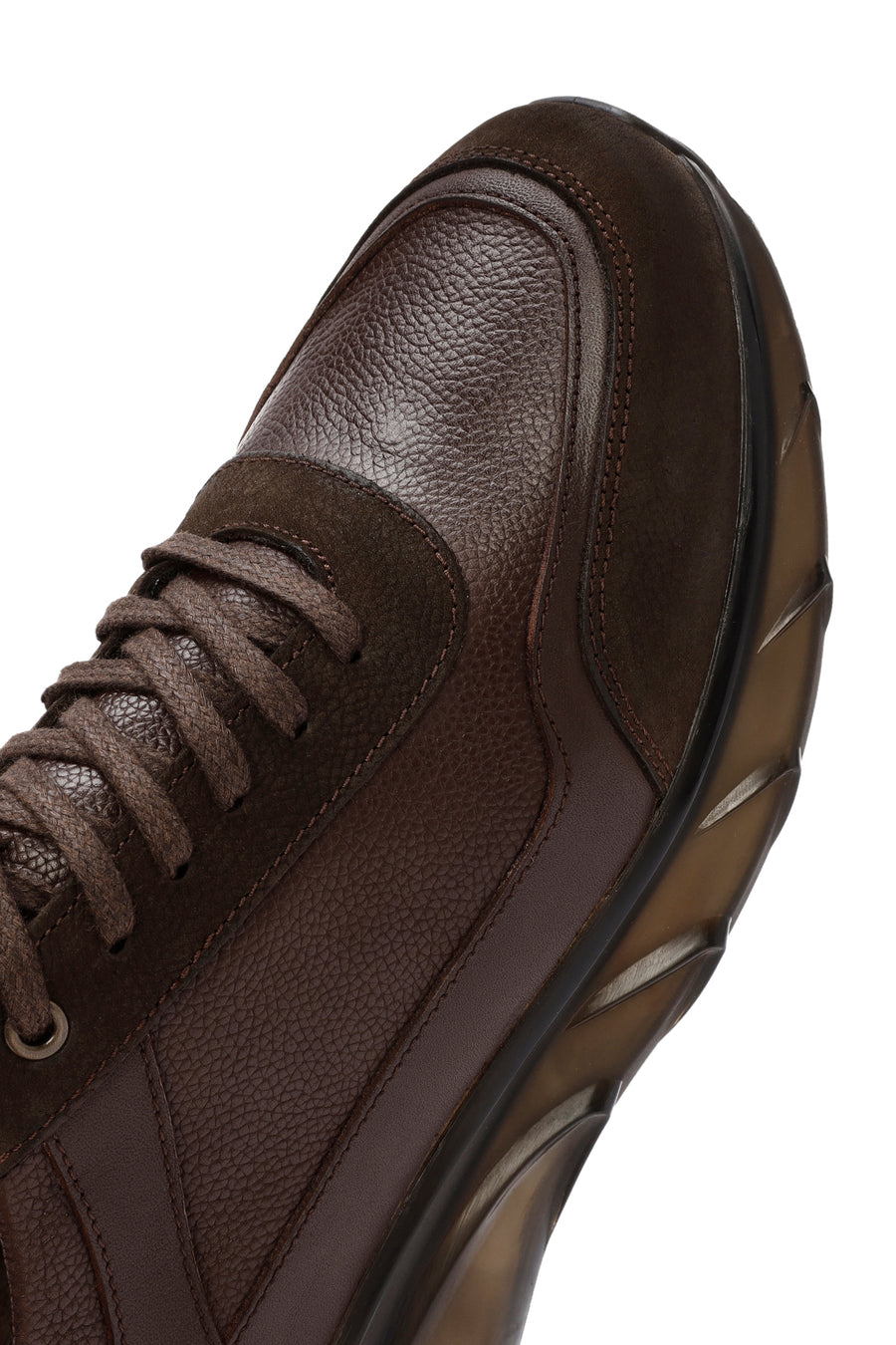 Men's Brown Lace-Up Thick-Soled Leather Casual Sneaker