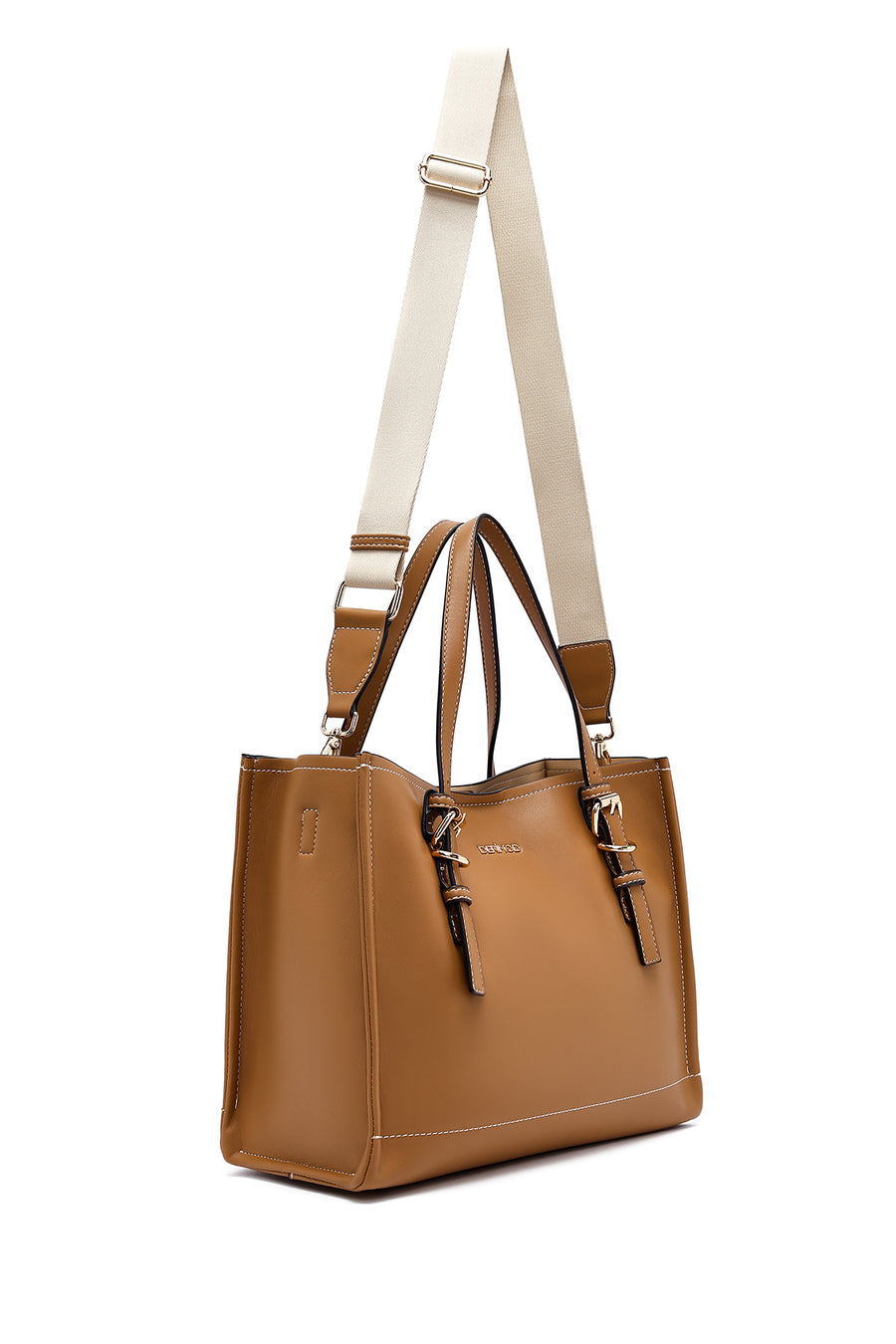 Woman Tan Long Strap Shoulder Bag