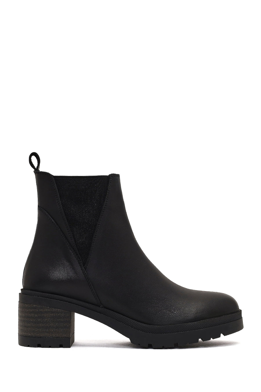 Women's Black Zippered Thick Heeled Leather Boot 25WFD340218 | Derimod